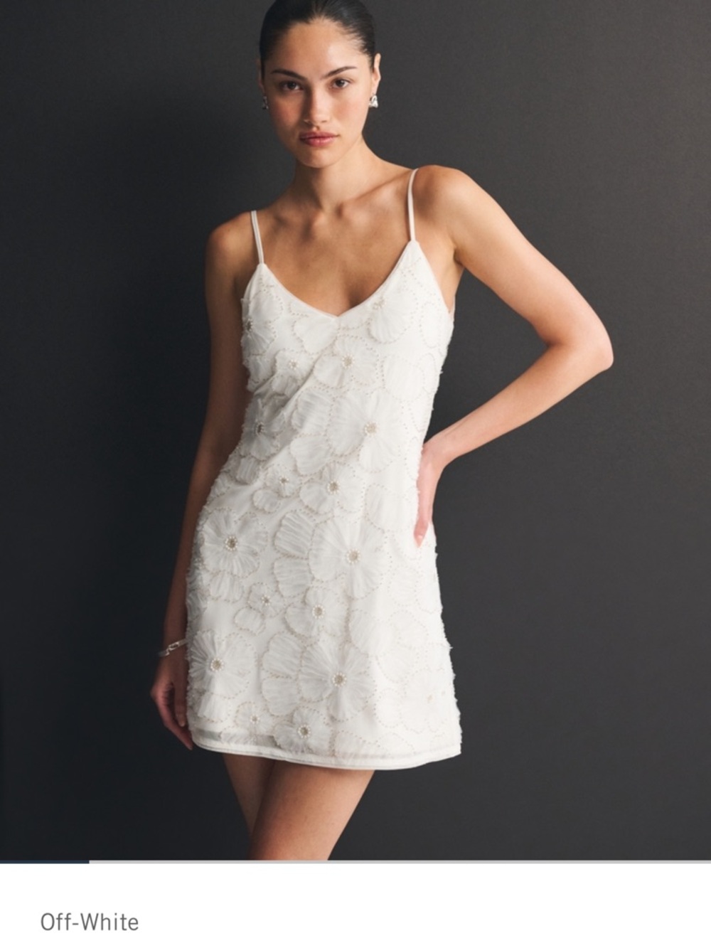 Embroidered Spaghetti Strap Mini Dress - Off-White